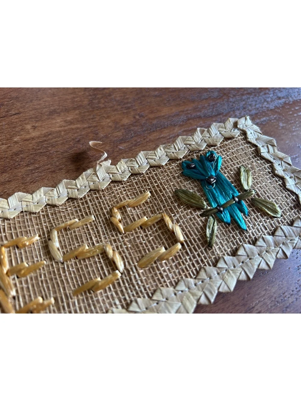 Vintage Handmade Straw Wall Hangings with 'God Bless Our Home' and 'Las Vegas'